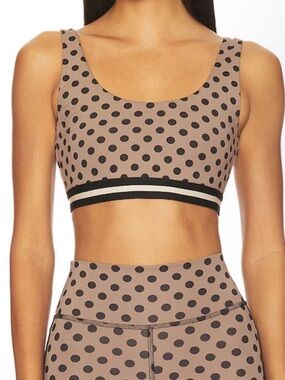 Polka Dot Scoop Neck Sports Bra - Taupe/Black strut-this sports bra